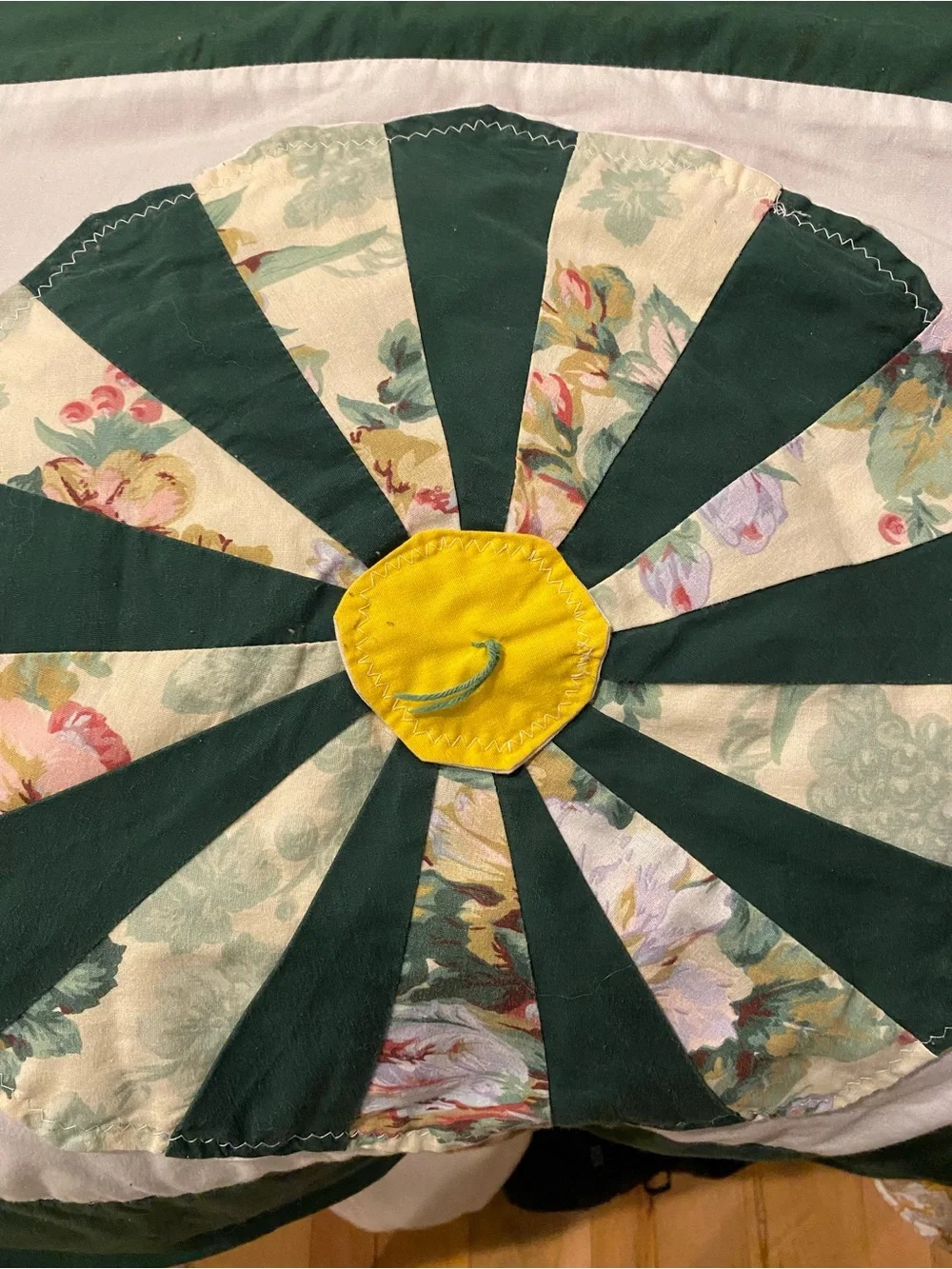 Handmade Green and Red Patchwork Quilt - Festive Home Bedding